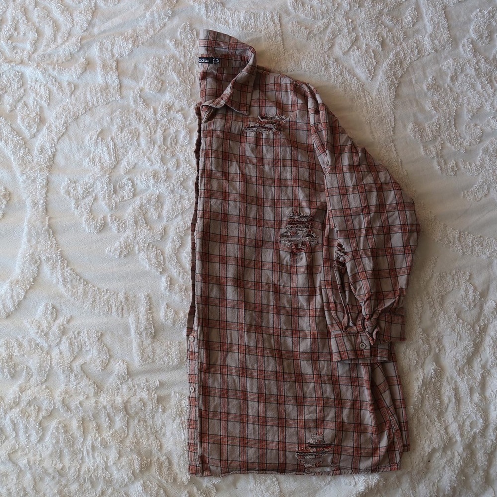 Boohoo Distressed Plaid Shirt